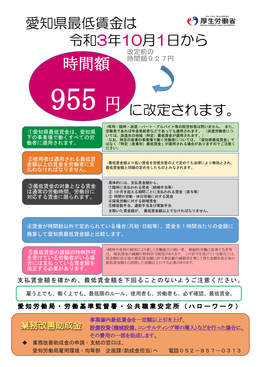 愛知 県 最低 賃金 2022